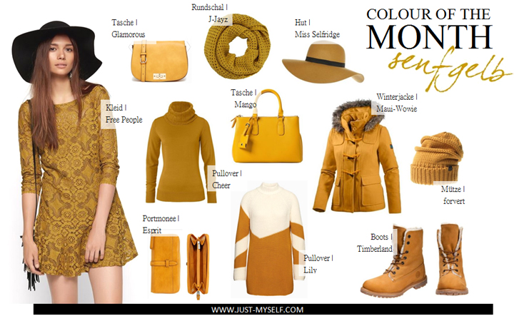 JustMyself-Fashionblog-Deutschland-Colour-of-the-month-senfgelb-mustard-yellow-winterjacke-hut-schal-pullover-timberland-tasche