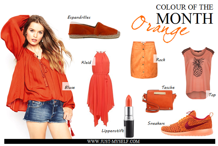 Justmyself_Fashionblog_Deutschland_colour_of_the_month_orange_espandrilles_sneakers_nike_top_ananasprint_lippenstift_bluse_mode_tasche_suede_skirt
